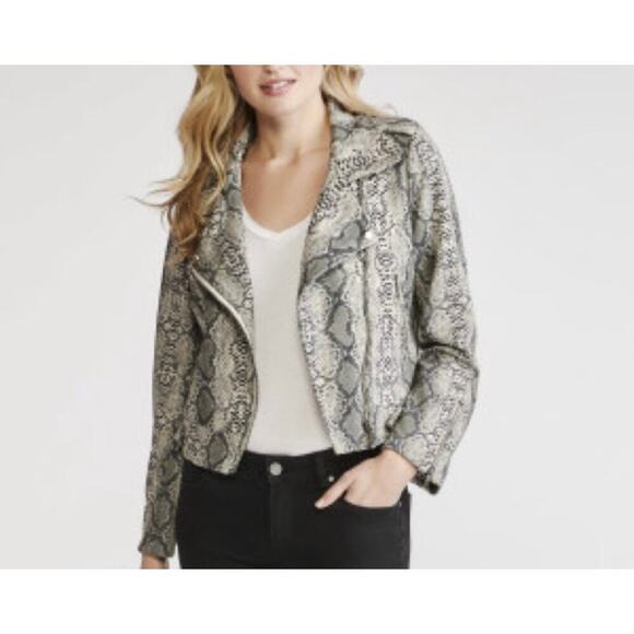 Fate Faux Snakeskin Moto Jacket Gray Ivory Black Very Soft Full Zip Size Small - Picture 9 of 9